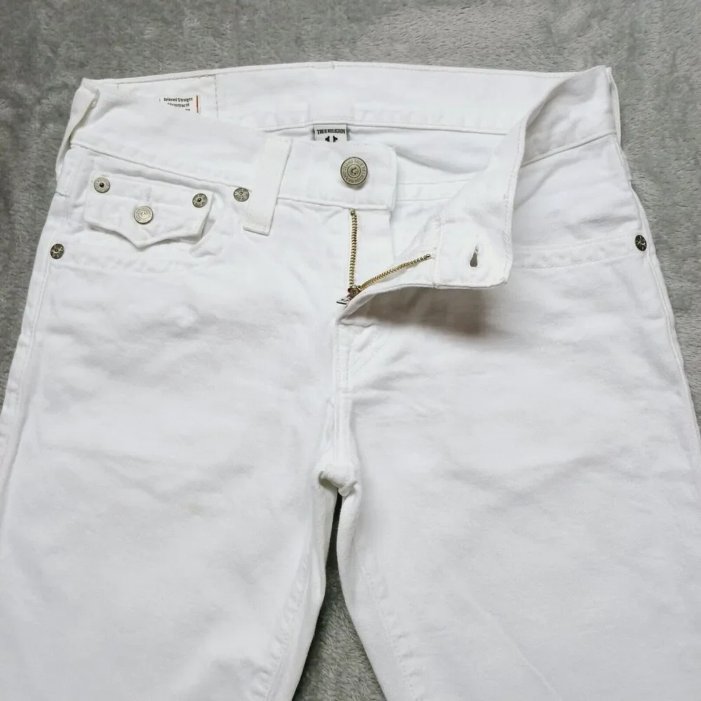True Religion Ricky W/Flap Men's White Relaxed Straight  Denim Shorts Size 30